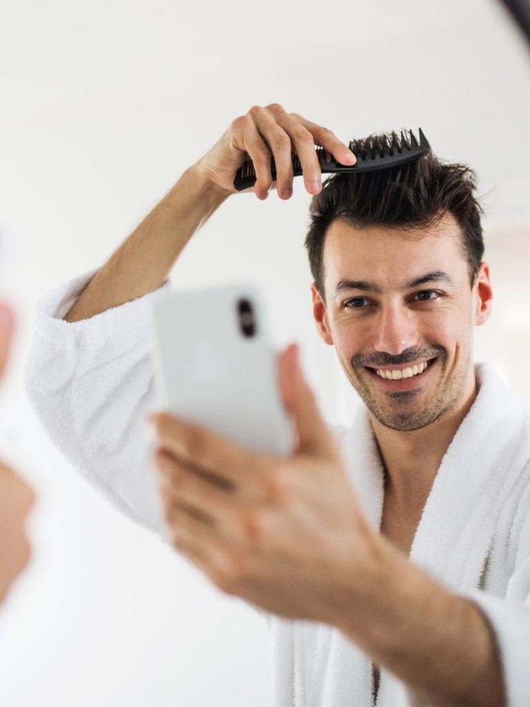 A man combing hair